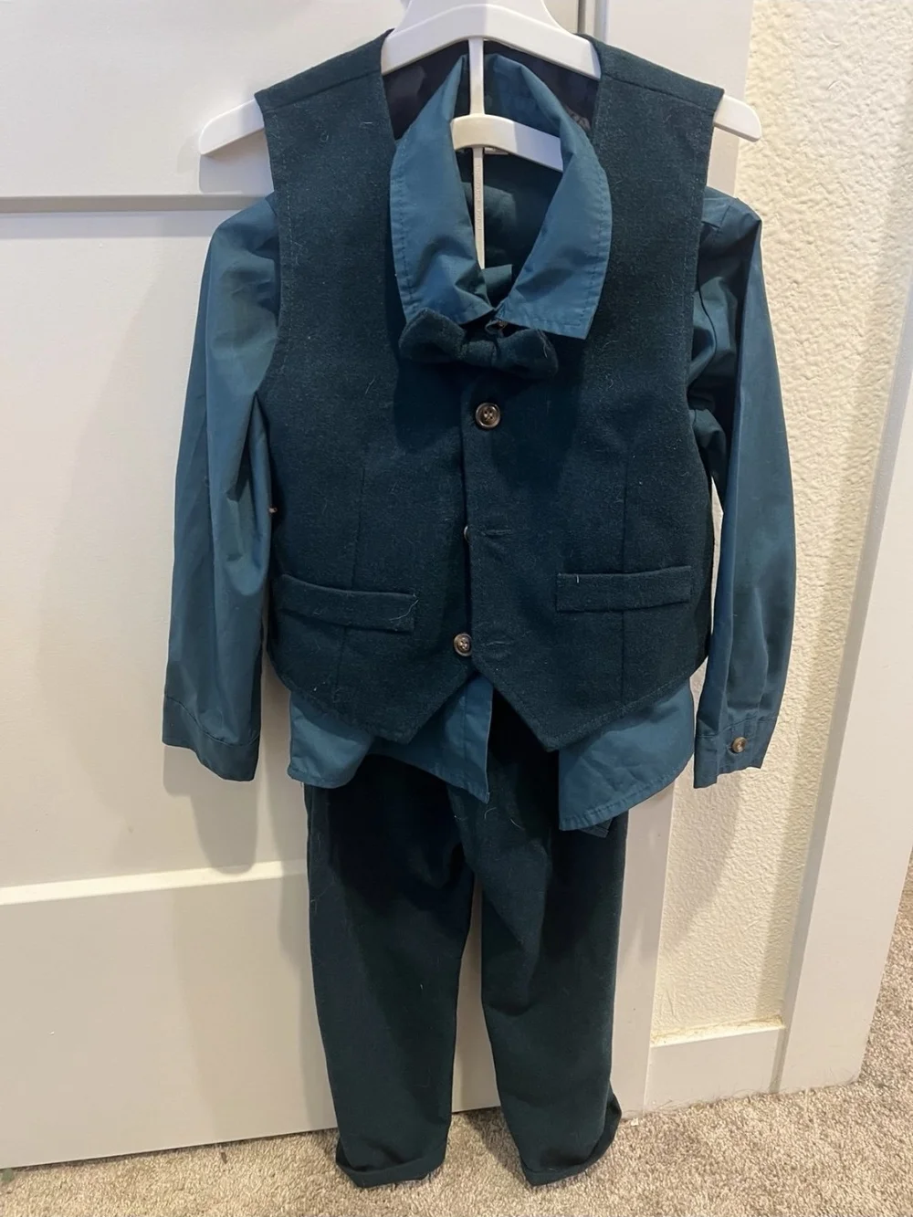 Boys Formal Suit Set 4T Vest Shirt Pants & Bow Tie Teal